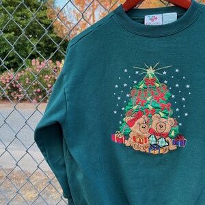 Vintage Green Fuzzy Teddy Bear Sweatshirt